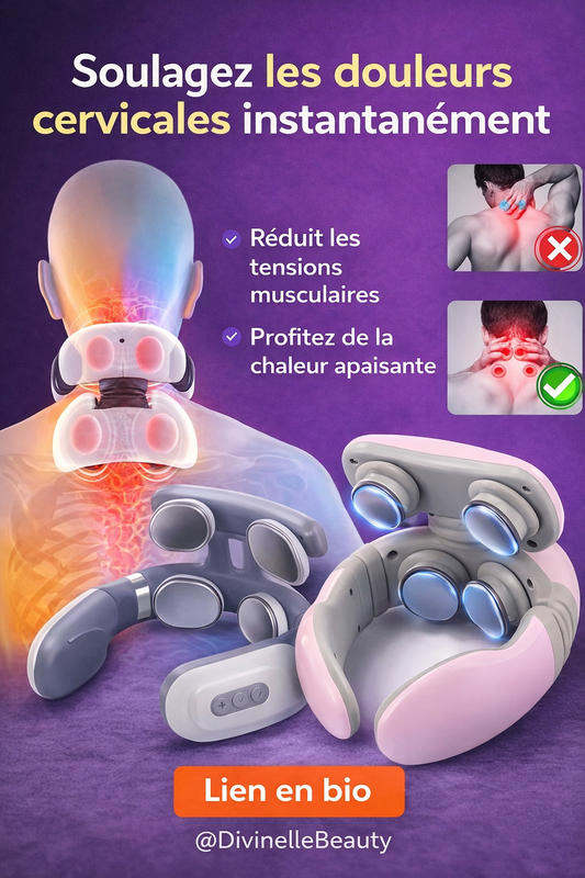 Masseur cervical électrique intelligent Divinelle Beauty pour soulager les douleurs au cou et la fatigue cervicale au Québec.