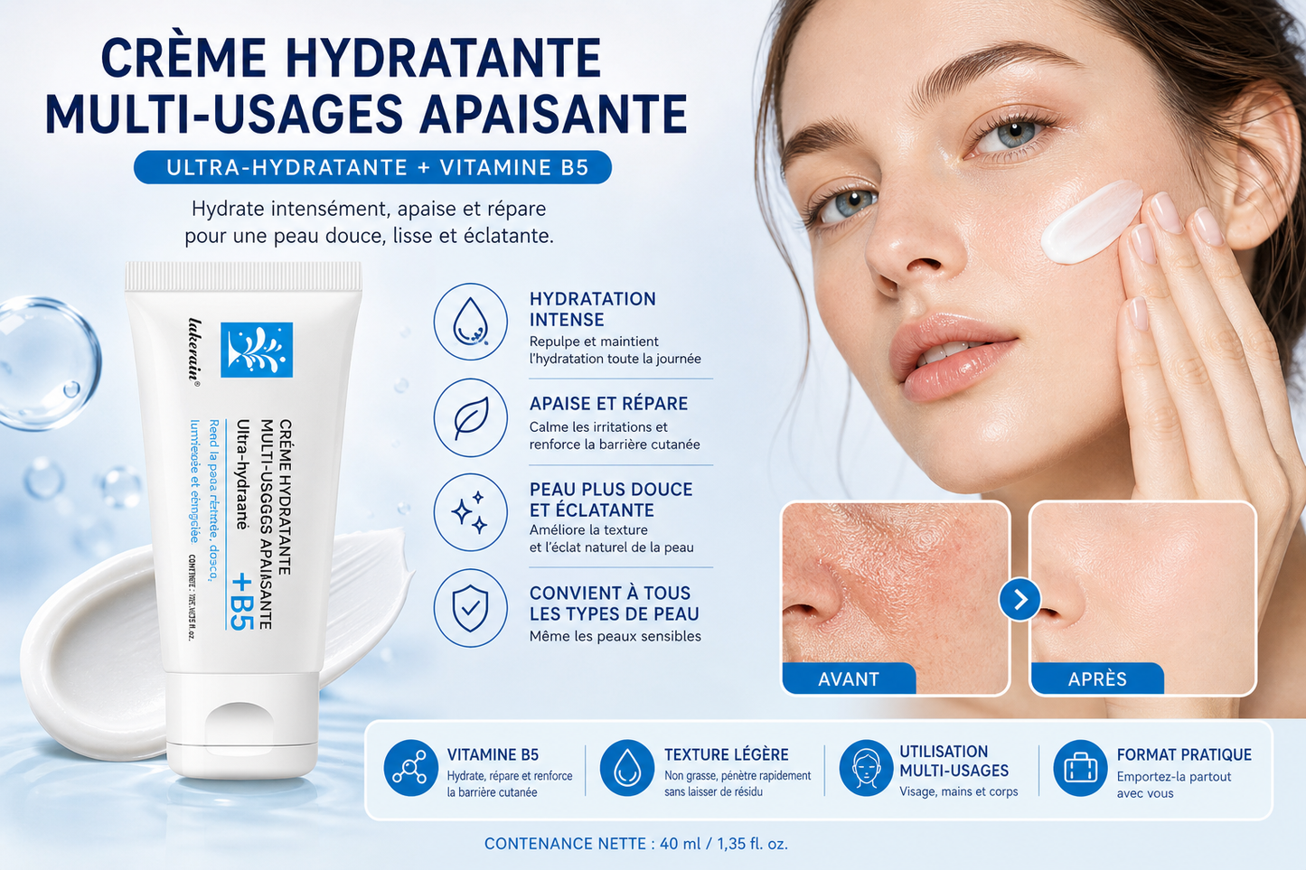 Crème visage B5 – Hydratation intense pour peau sèche