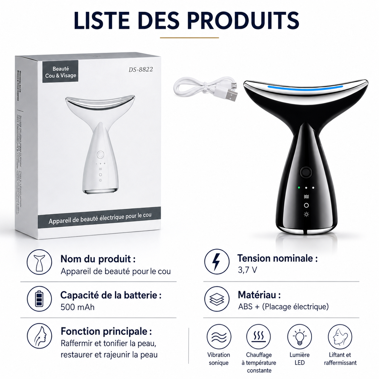 SubliLift | Appareil Microcourant Visage & Cou – Lifting EMS & LED 3 Couleurs