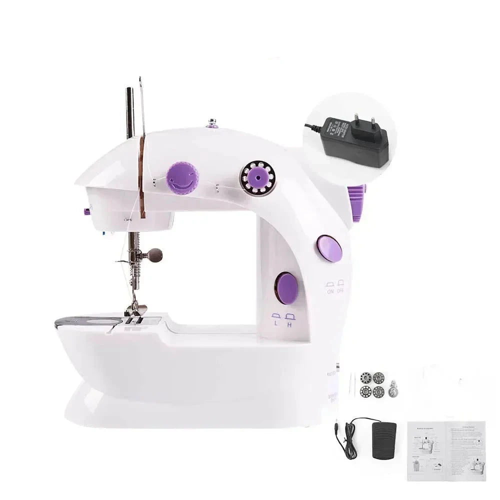 Beginner Sewing Machine Home Small Double Speed Mini Electric Household Portable Night Light Foot Pedal Straight Two Thread DIVINELLE BEAUTY