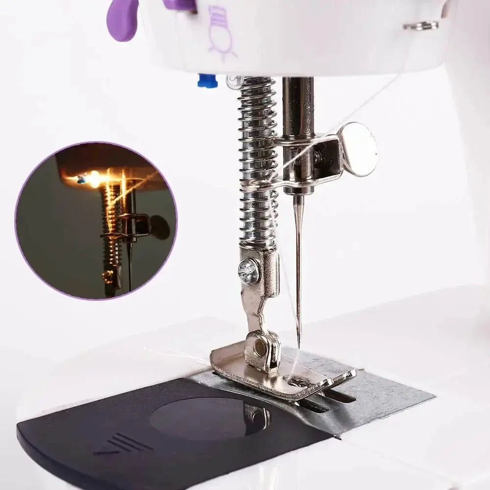 Beginner Sewing Machine Home Small Double Speed Mini Electric Household Portable Night Light Foot Pedal Straight Two Thread DIVINELLE BEAUTY
