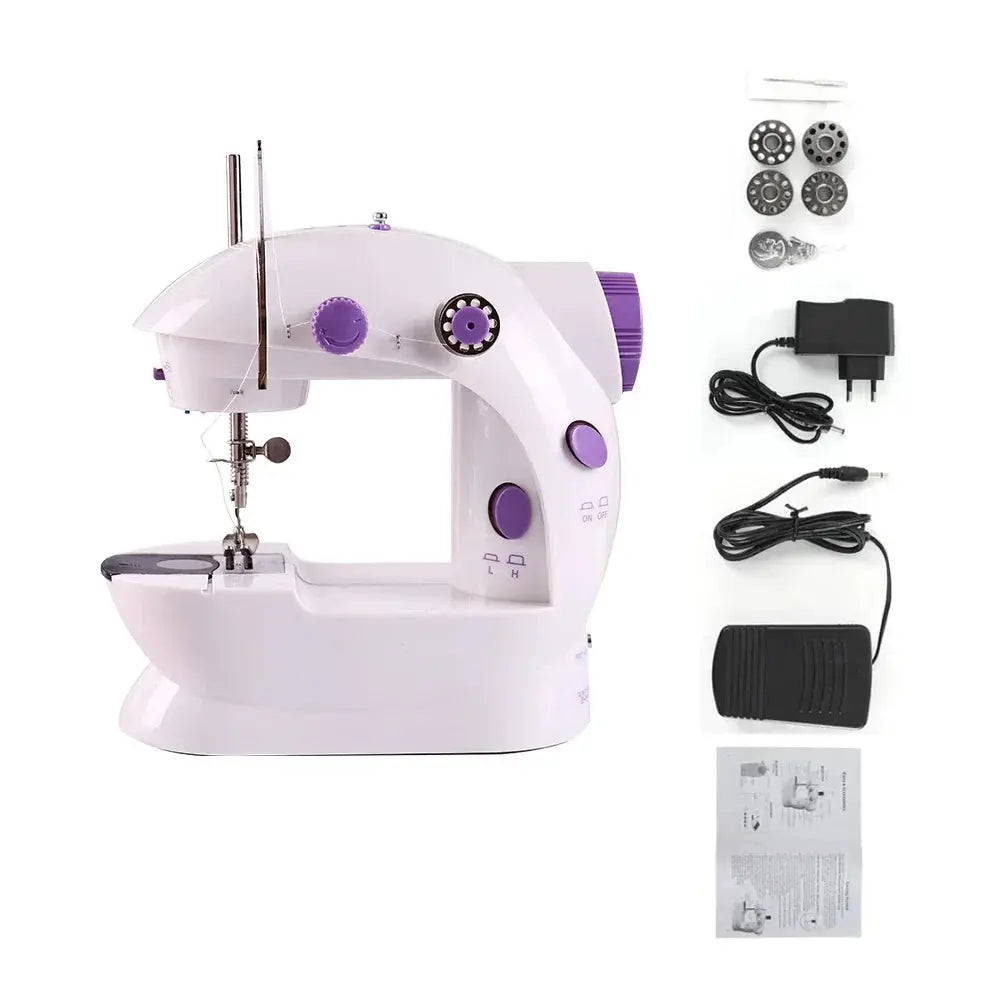 Beginner Sewing Machine Home Small Double Speed Mini Electric Household Portable Night Light Foot Pedal Straight Two Thread DIVINELLE BEAUTY