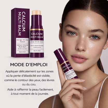 Application du stick Calcium Multi Balm sur les pommettes pour un éclat naturel.