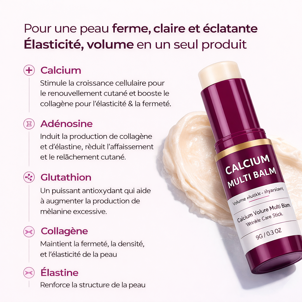Propriétés du Calcium Multi Balm : boost de collagène et éclat de la peau.