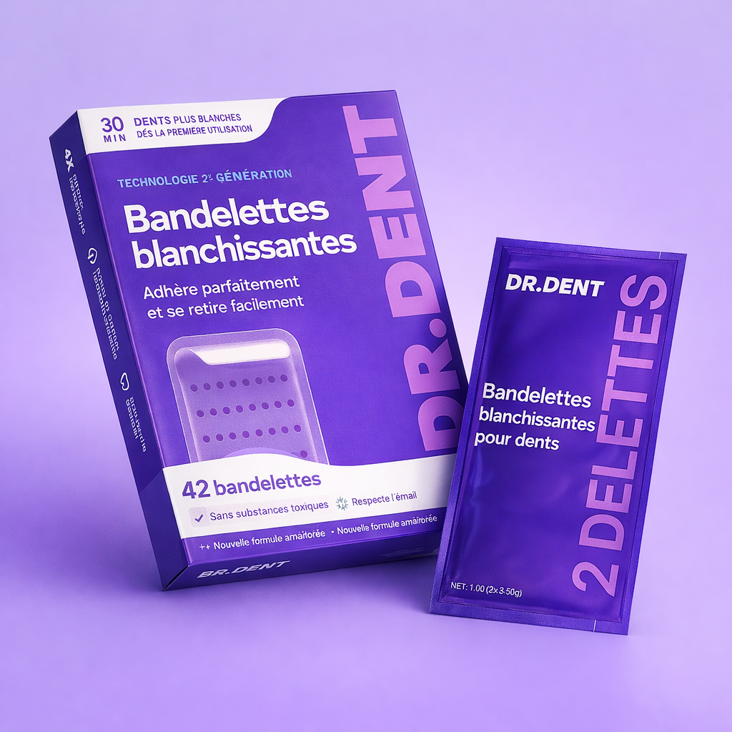 Bandelettes blanchissantes dentaires 42 bandes Dr Dent sans peroxyde résultat 30 minutes