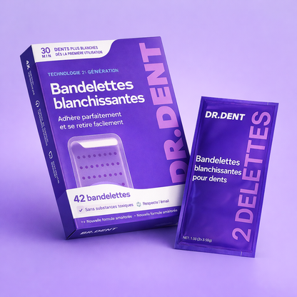 Bandelettes blanchissantes dentaires 42 bandes Dr Dent sans peroxyde résultat 30 minutes