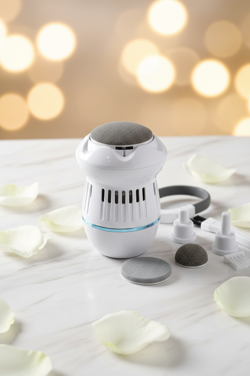 Appareil de soin des pieds élégant blanc et beige pour une routine beauté zen.